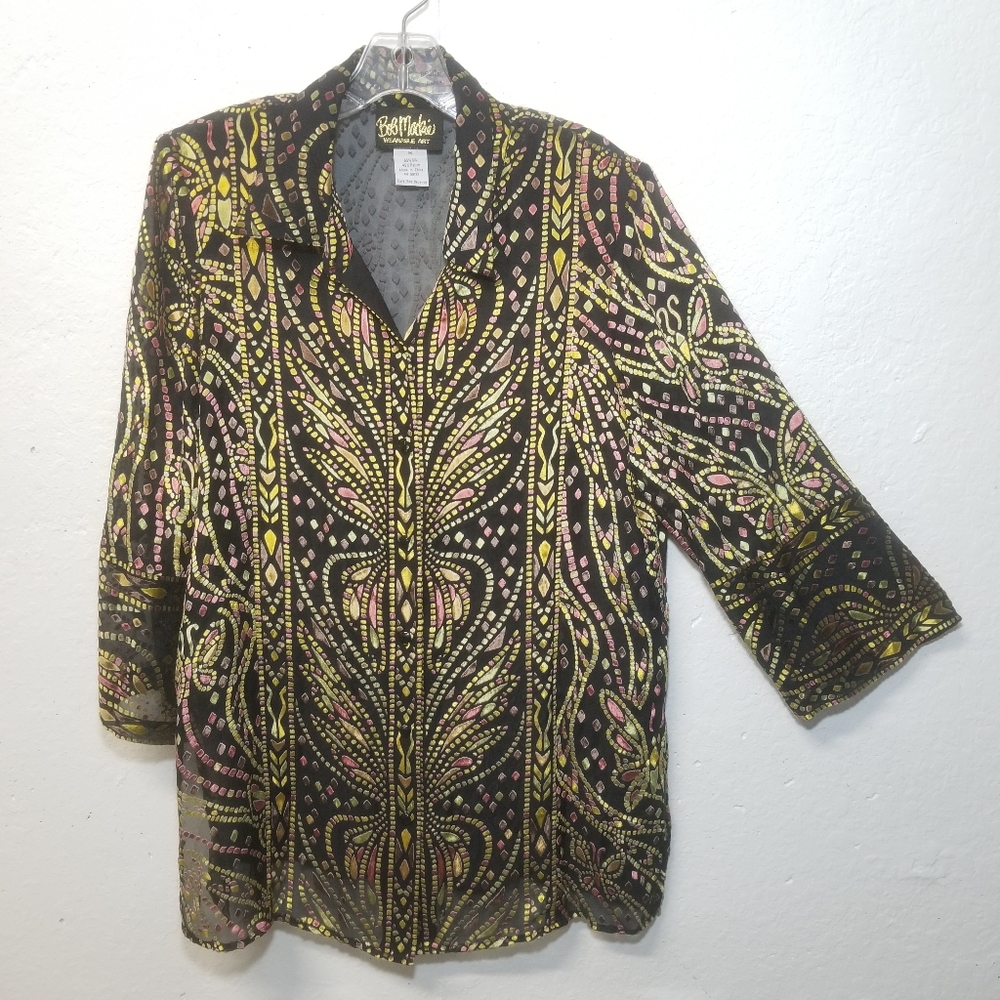 BOB MACKIE Silk Shiny Sheer Top Medium